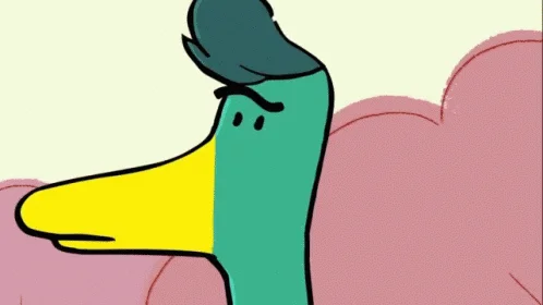 A cartoon duck raises an eyebrow, thinking it over.