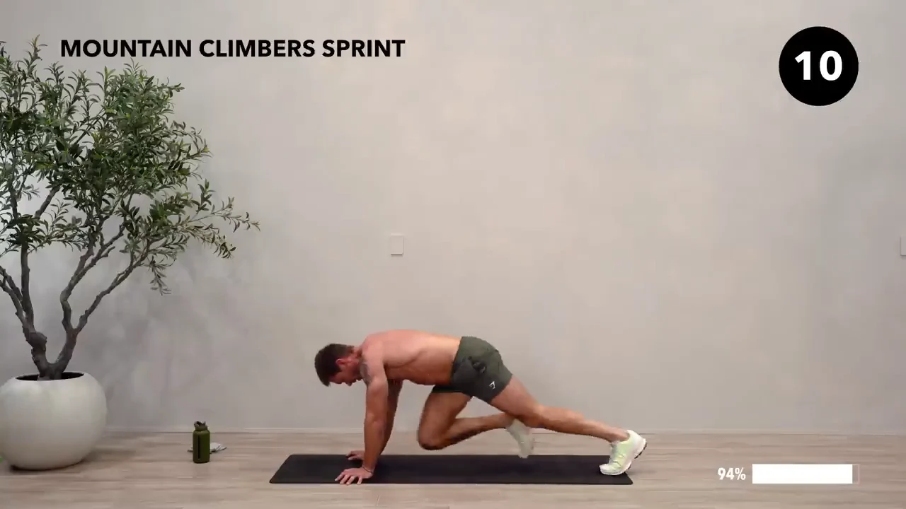 Dan the HIIT Man demonstrating mountain climbers sprint.